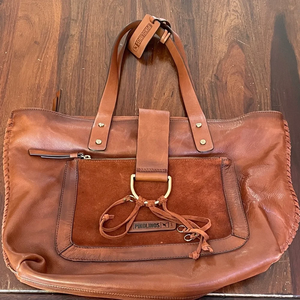PIKOLINOS Cognac Leather & Suede Tote